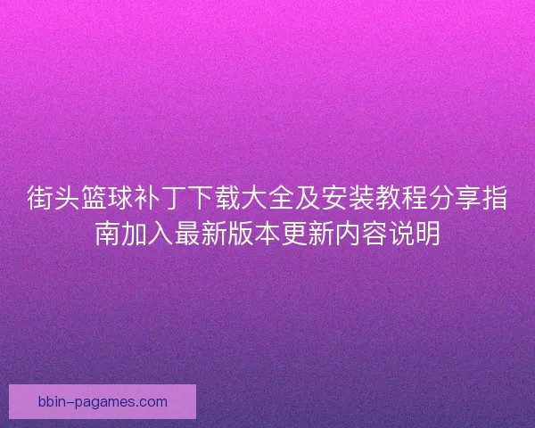 街头篮球补丁下载大全及安装教程分享指南加入最新版本更新内容说明
